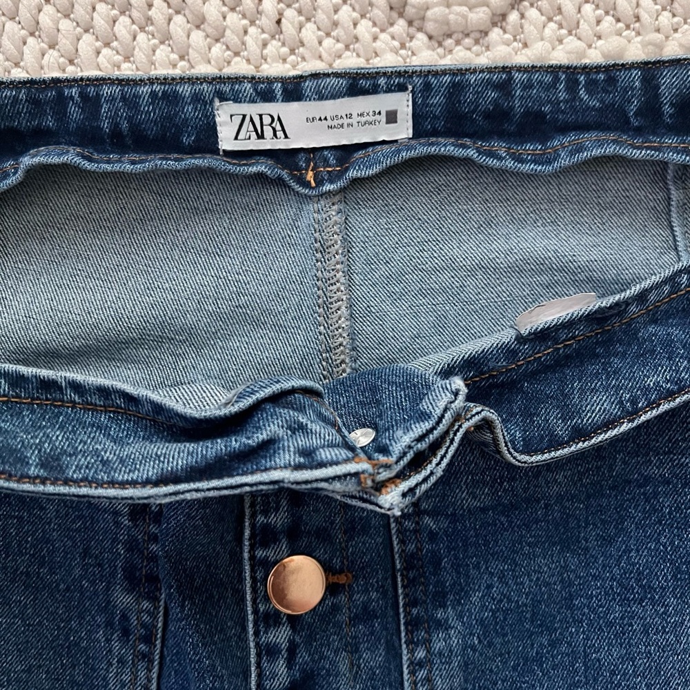 Zara Blue High Rise Wide Leg Cropped Jeans Pants size 12 - Picture 9 of 10